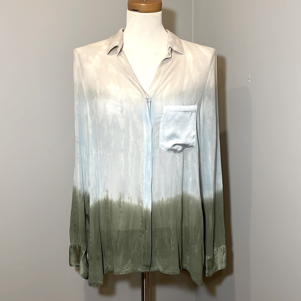YFB YOUNG, FABULOUS & BROKE Sheer Button Up Blouse Dip Dyed SMALL